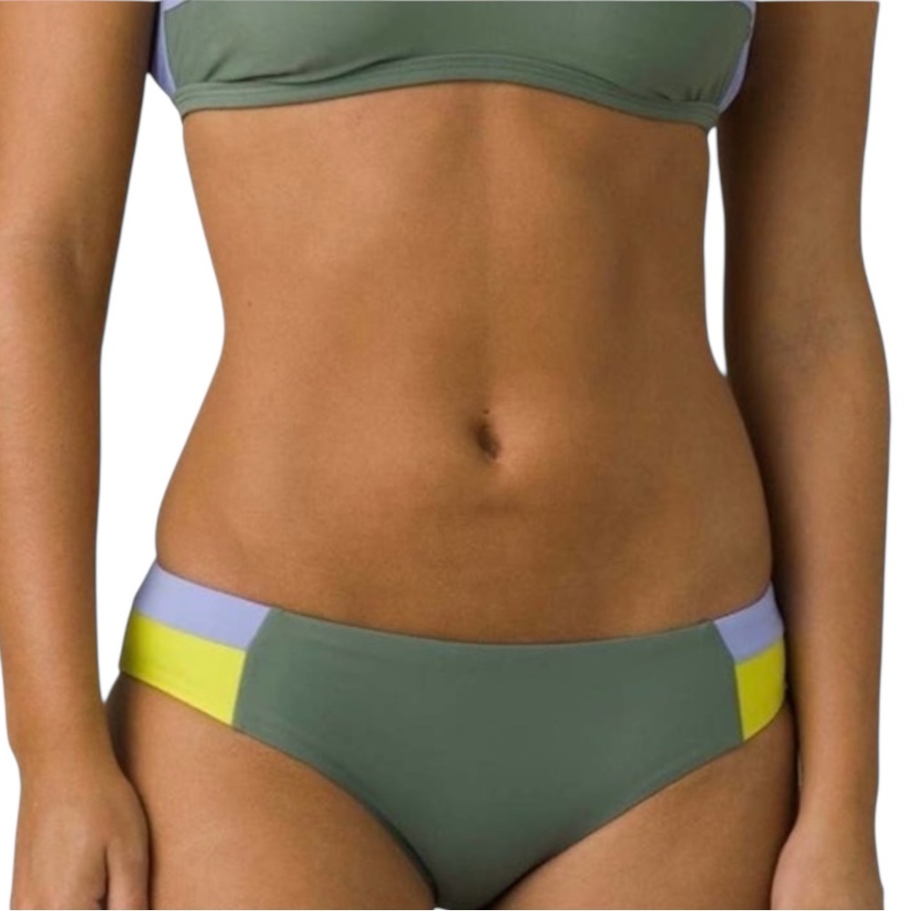 NWT‎ Prana Women’s Innix Bikini Bottom Army Green Colorblock UPF50 Sustainable